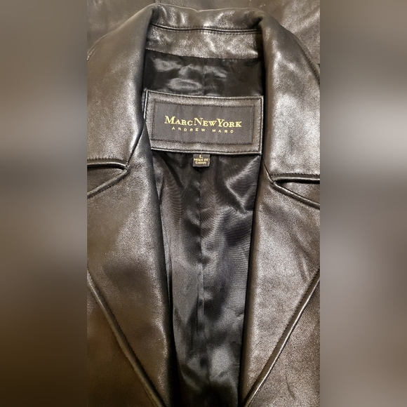 Marc New York Black leather long trench coat - Picture 3 of 9